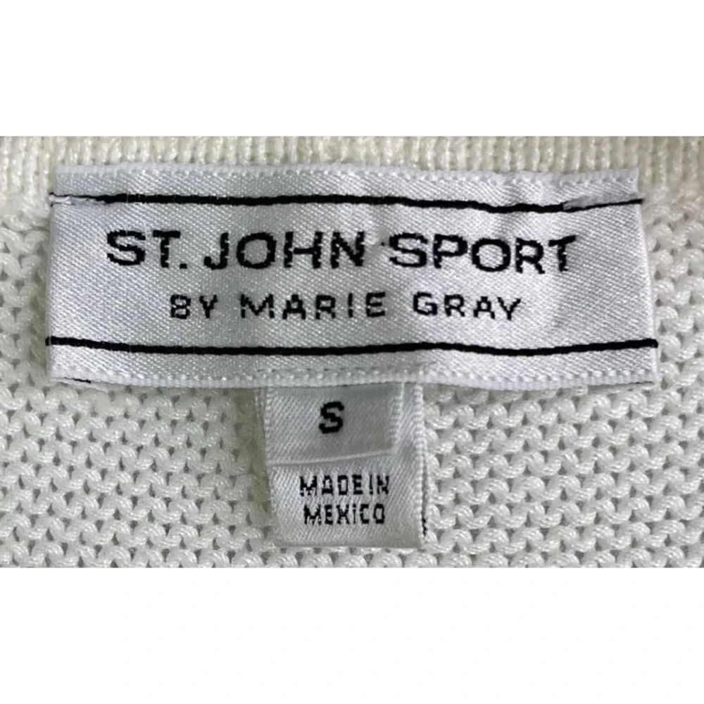 St. John Sport by Marie Gray Womens Cardigan Sweater Cream Knit Quarter Sleeve S